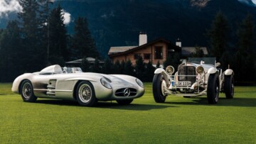 Mercedes hat zwei seiner großen Rennsportikonen, den 300 SLR und einen SSK, zum Bernina Gran Turismo 2026 mitgebracht