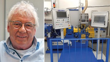 Bernd Löwenhaupt ist Leiter des Entwicklungsstandorts von Sumitomo Rubber Europe in Hanau. Im Labor werden neue Mischungsvarianten hergestellt.