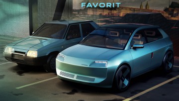 Skoda hat sich Gedanken darum gemacht, wie eine elektrische Neuauflage des Kleinwagenmodells Favorit (links) aussehen könnte