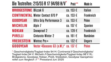Winterreifentest 2025 von Autoflotte und Die Reifentester