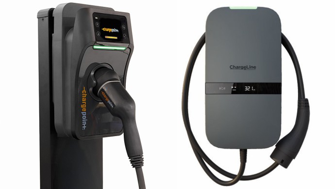 Die Flex-Plus-Ladestation von ChargePoint erleicht die Abrechnung für Firmenwagen. Die ChargeLine-ERK-Wallbox gibt es mit RFID-Identifizierung und Energiezähler.