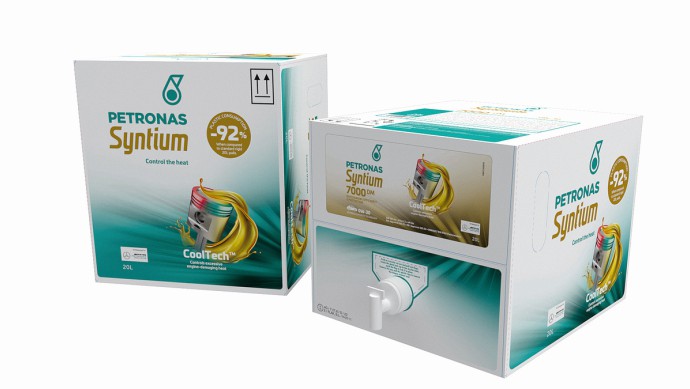 Auch Petronas nutzt Bag-in-Box-Systeme, die viel Kunststoff einsparen.