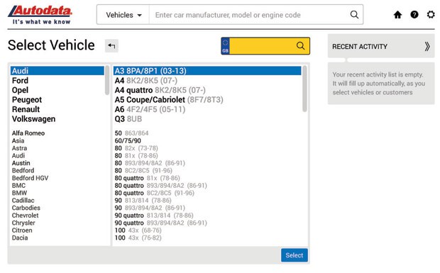 Fahrzeugauswahl Autodata Datenbank Selektion