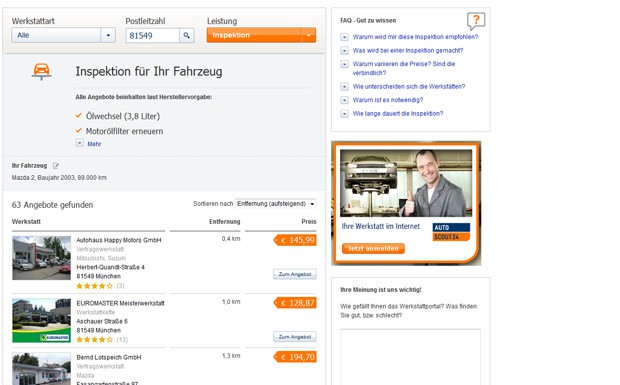 Inspektionsübersicht Werkstattportal Autoscout