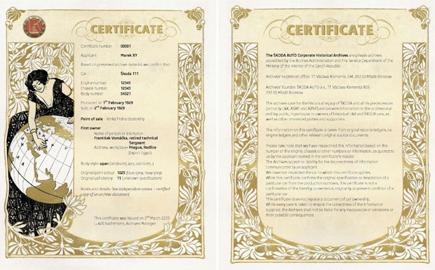 Skoda Oldtimerzertifikat Urkunde