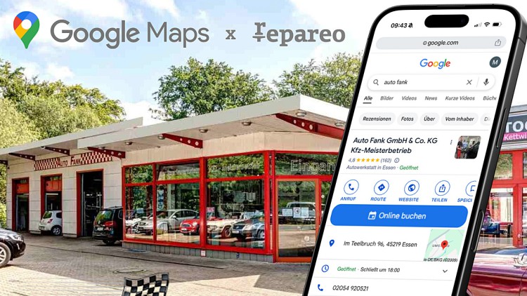 Auto Fank macht's vor: repareo ermöglicht neue Google-Buchungsfunktionalität für Werkstätten und Autohäuser.