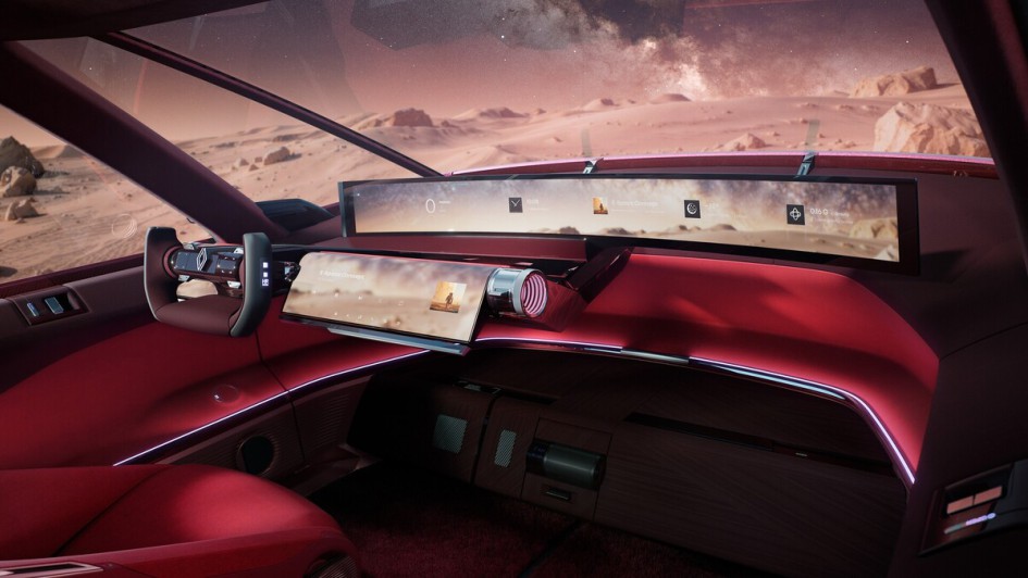 Einen Ausblick auf die künftige Renault-Bedienlogik gibt das Cockpit mit seinem 1,13 Meter breiten Panoramadisplay