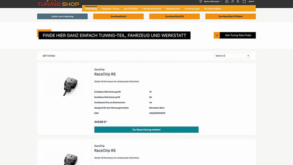 Tuning-Shop.de Produktauswahl